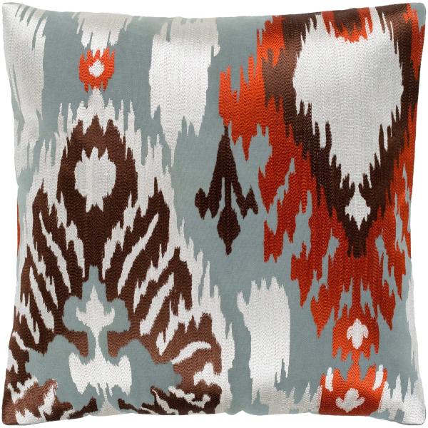 Rust Grey Embroidered Ikat Throw Pillow Cover (22"...