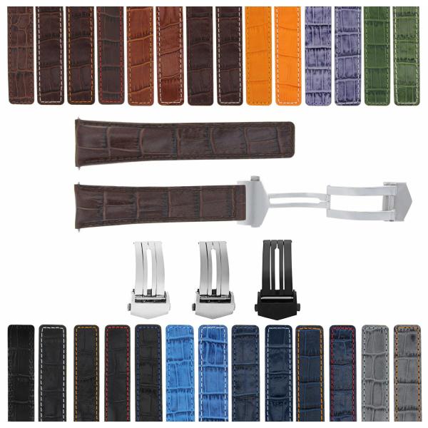 Ewatchparts 19-20-21-22mm レザーウォッチバンドストラップ 展開クラスプ付き...