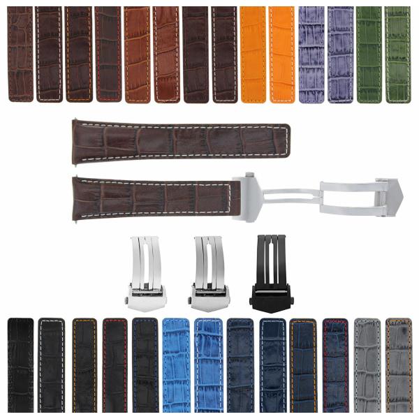 Ewatchparts 19-20-21-22mm レザーウォッチバンドストラップ 展開クラスプ付き...