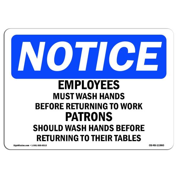 OSHA Notice Sign - Employees and Patrons Wash Hand...