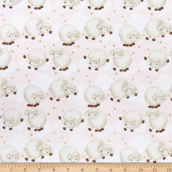 Comfy Flannel Print Sleepy Sheep Pink, Fabric by t...
