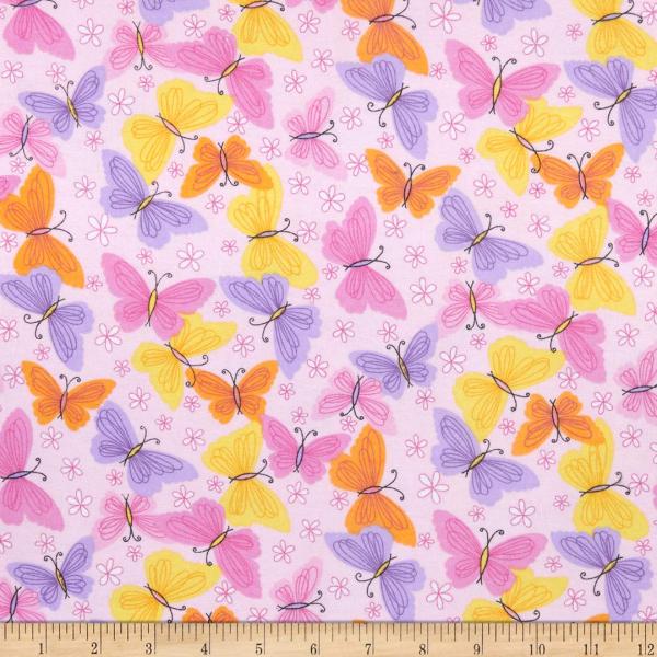 Comfy (R) Flannel Print Colorful Butterflies ＆ Flo...