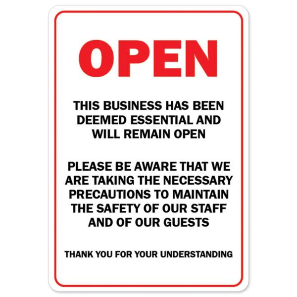 COVID-19 Notice Sign - Open This Business Has Been...