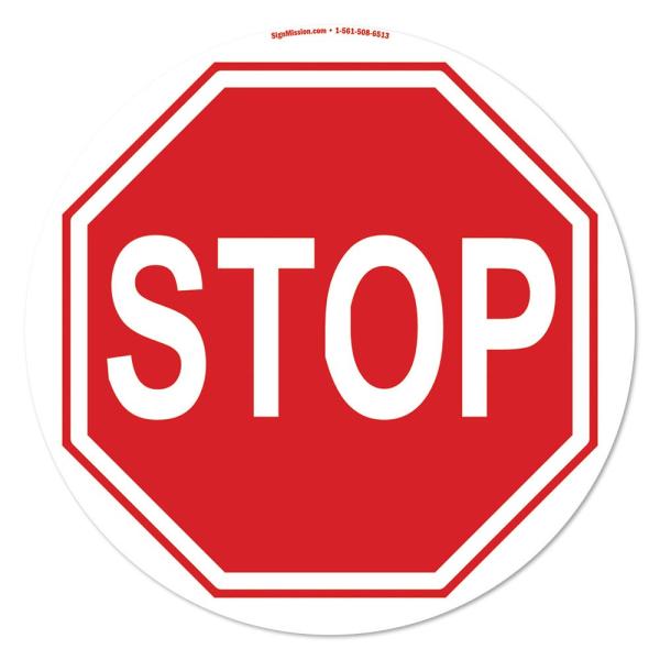 Stop Sign Non-Slip Floor Marker | 16" Circle Vinyl...