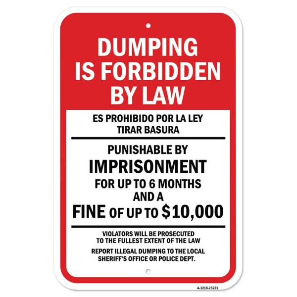 Dumping is Forbidden by Law Bilingual | 12" X 18" ...