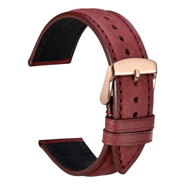WOCCI 18mm Nubuck Leather Watch Band with Rose Gol...