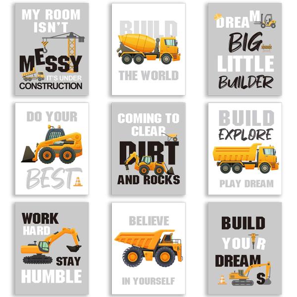 Outus Set of 9 Construction Room Decor Trucks Insp...