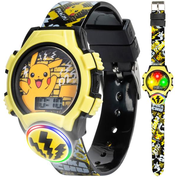 Accutime ポケモン ピカチュウ LEDフラッシュデジタル腕時計 ブラック×イエローグラフィッ...