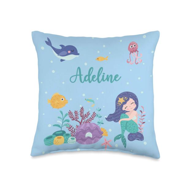 Adeline Name Gift Girls Mermaid Bedroom Decor Thro...