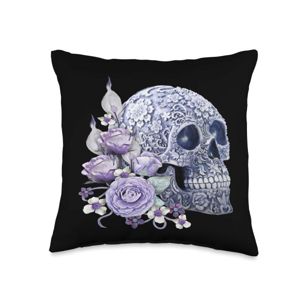 Purple Floral Blue Sugar Skull Day Of The Dead Thr...