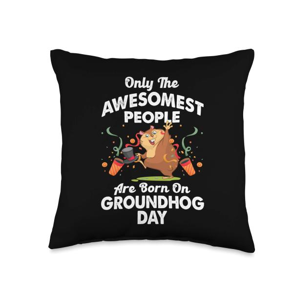 Awesomest People Born On Groundhog Day Gift Throw ...