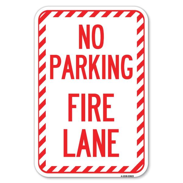 No Parking Fire Lane with Striped Border | 12" X 1...