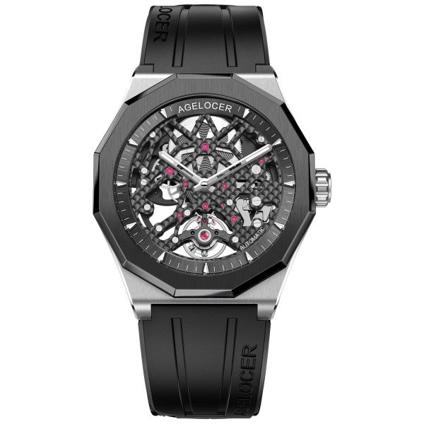 AGELOCER Men's Top Brand Black Skeleton Fashion Me...