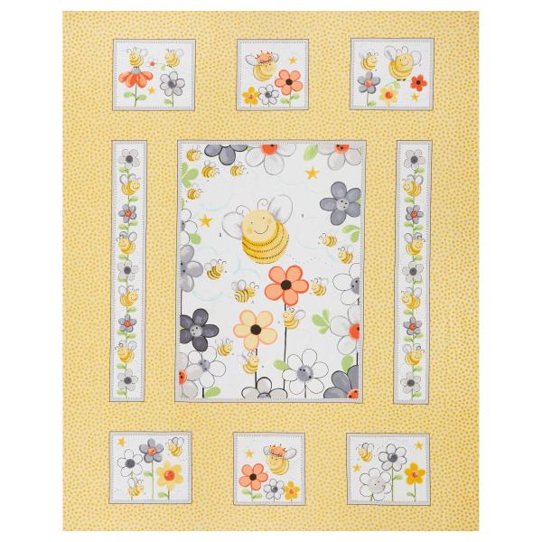 Susybee Sweet Bees 36" Panel Yellow, Fabric by the...