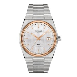 Tissot PRX パワーマティック80 40mm スイス自動巻き 316Lステンレスケース シルバー文字盤 ローズゴールドPVD デイト T1374072103100