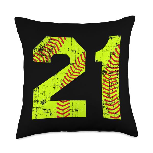 Vintage Softball 21 Jersey Number Throw Pillow