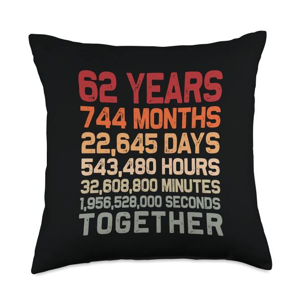 Retro 62 Years Together Cool 62nd Couple Wedding A...