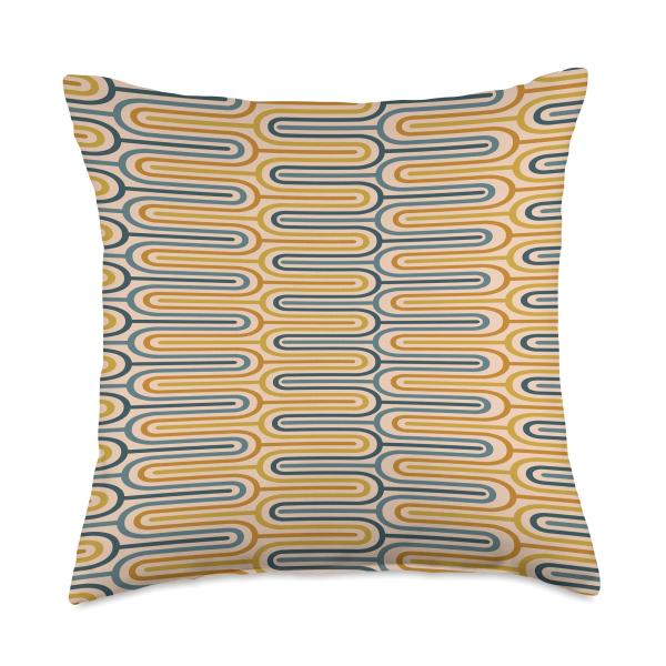 Mid Century Modern Geometric Pattern Navy Blue Yel...