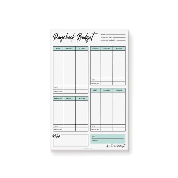 Paycheck Budget Notepad Personalized, Monthly Budg...