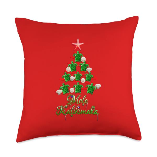 Mele Kalikimaka Hawaiian Beach Christmas Throw Pil...