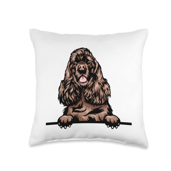 Peeking Chocolate Cocker Spaniel Dog Throw Pillow