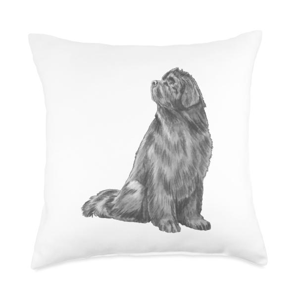 Sitting Newfie Dog Newfoundland Throw Pillow