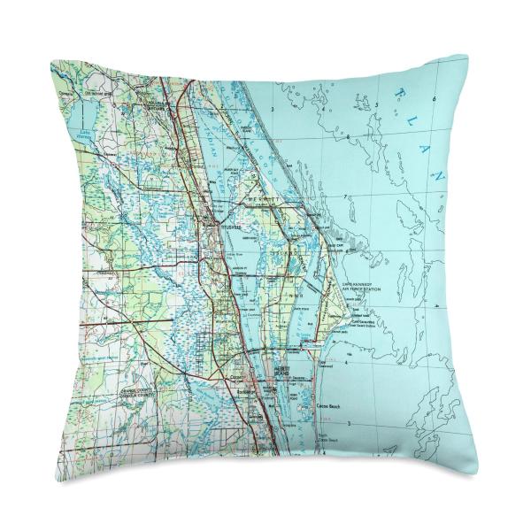 Cape Canaveral FL Map (1955) Throw Pillow