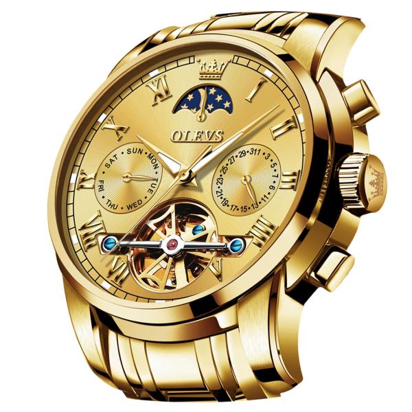 OLEVS Men Watch Automatic Mechanical Skeleton Moon...