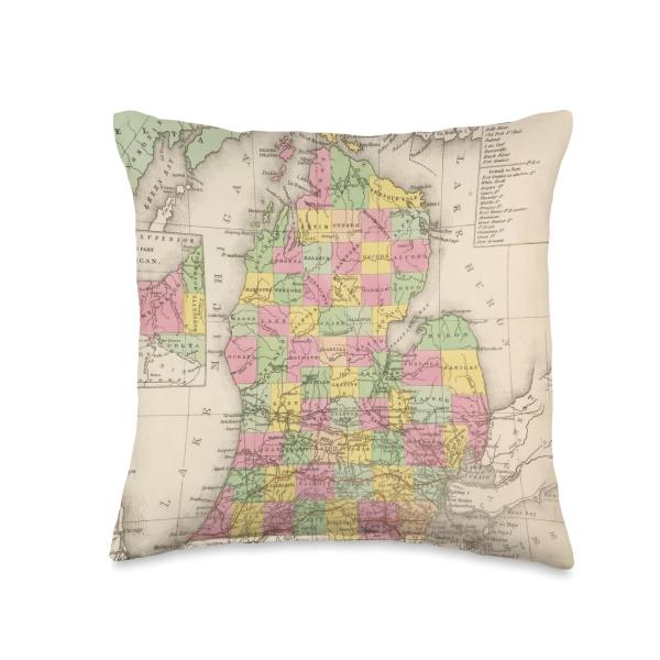Michigan Counties Map Throw Pillow