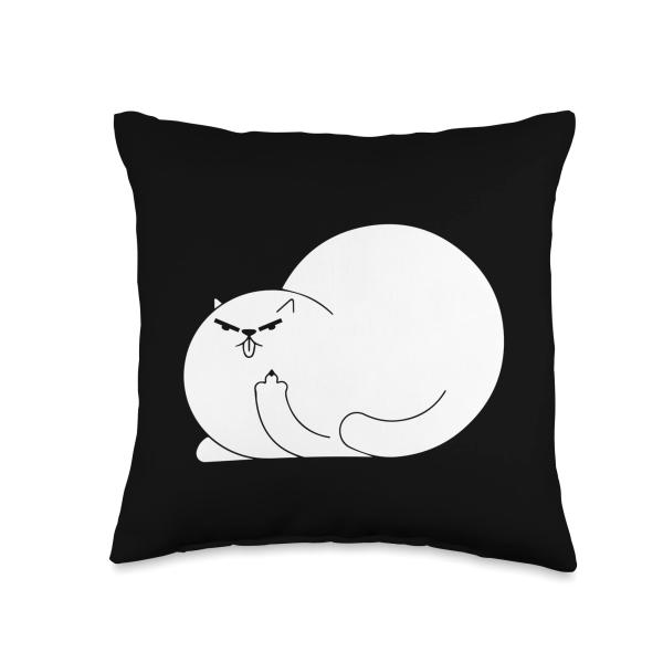Cat Finger - Cat Flipping Off Throw Pillow