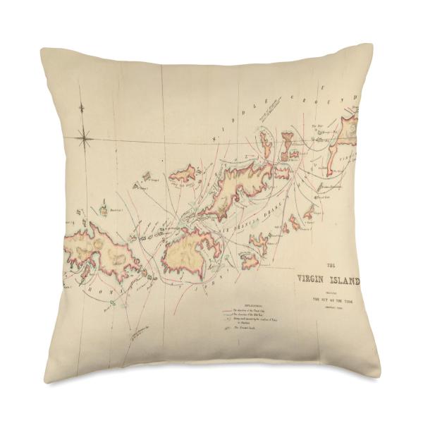 US ＆ British Virgin Islands Map (1835) Throw Pillo...