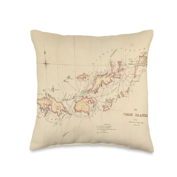 US ＆ British Virgin Islands Map (1835) Throw Pillo...