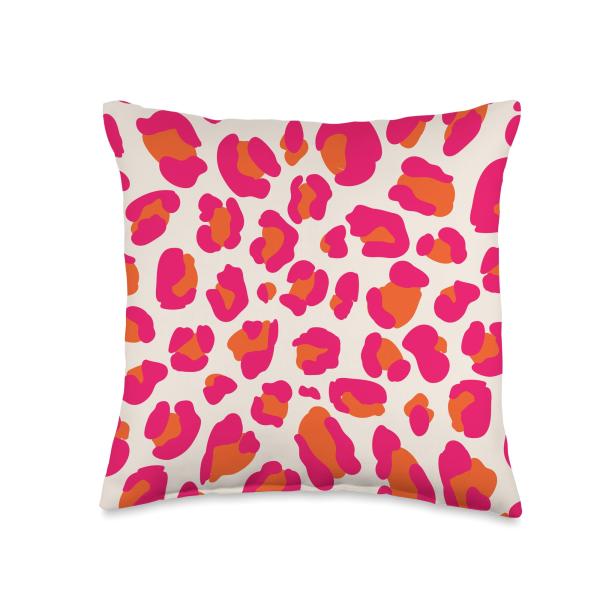 Orange and Hot Pink Leopard Print Throw Pillow