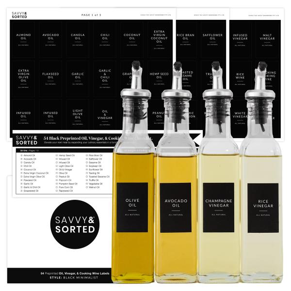 Black Oil Bottle Labels, 54 Preprinted Pantry Stic...