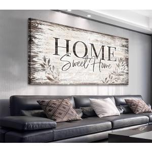 arteWOODS Home Sweet Home ウォールアートサイン ダークブラウン ファームハウス キャンバスプリント 50×100cm