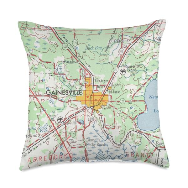 Vintage Gainesville FL Map (1964) Throw Pillow
