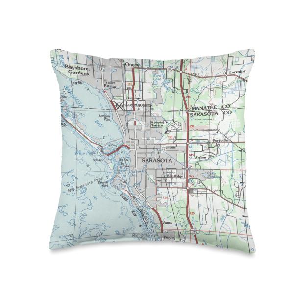 Sarasota FL Map (1988) Throw Pillow
