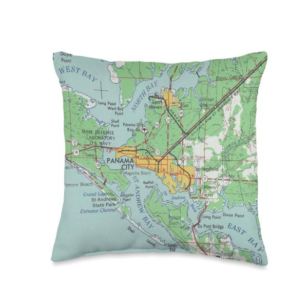 Vintage Panama City FL Map (1966) Throw Pillow
