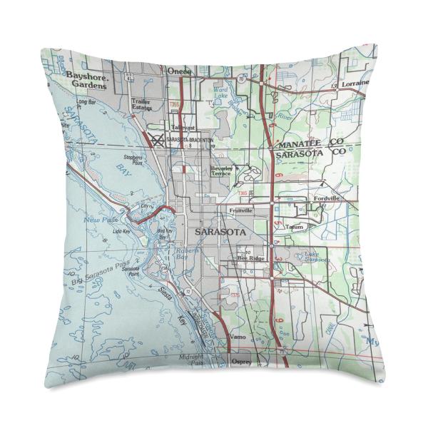 Sarasota FL Map (1988) Throw Pillow