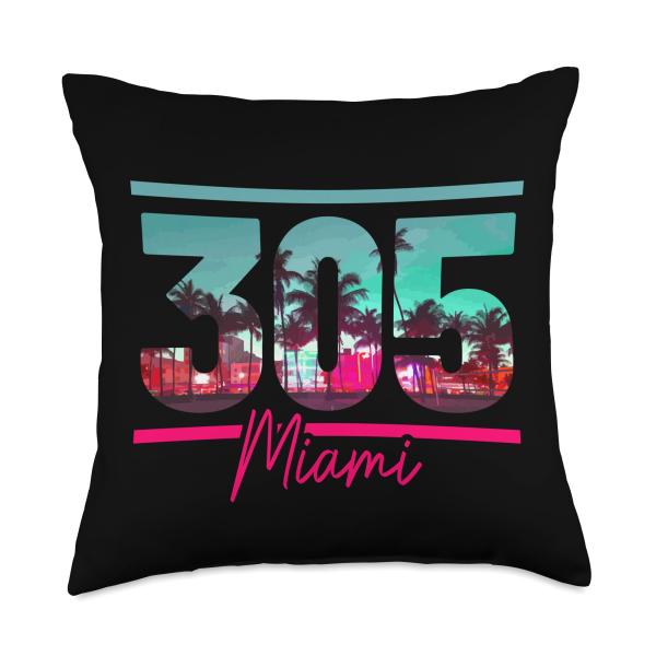 Miami 305 Area Code Florida Vintage Palm Trees Pri...