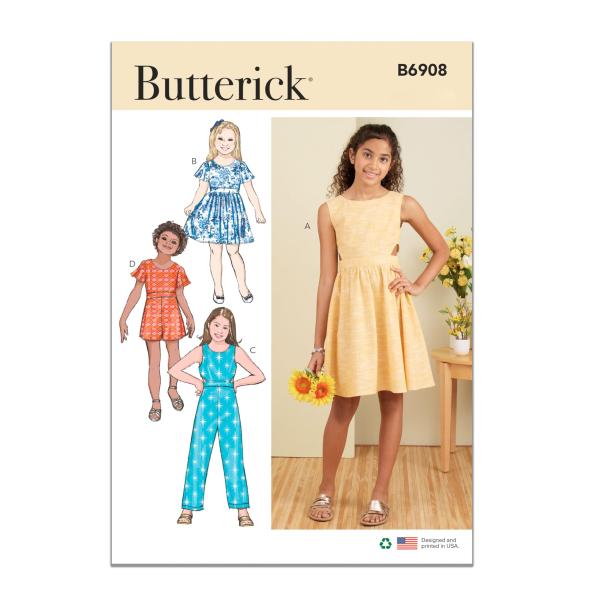Butterick 簡単に作れるガールズドレス、ジャンプスーツとロンパースの縫製パターンパケット、デ...