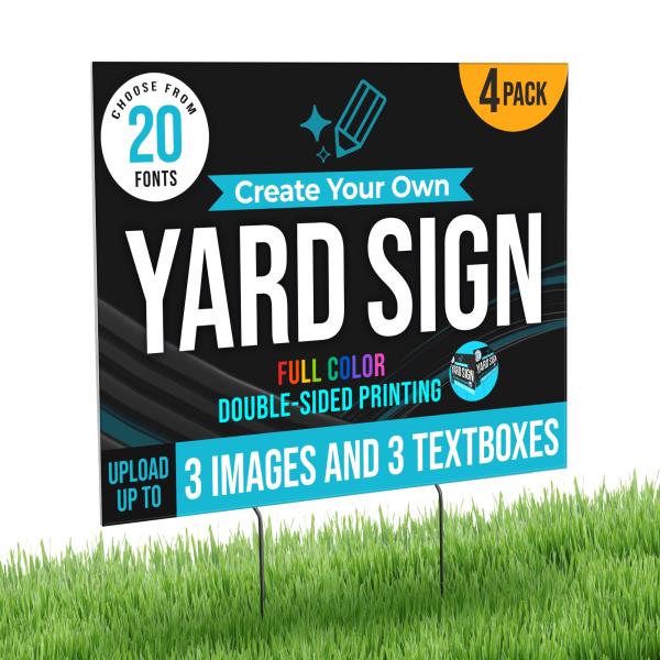 4 Pack 24x18" Double Sided Custom Yard Sign with M...