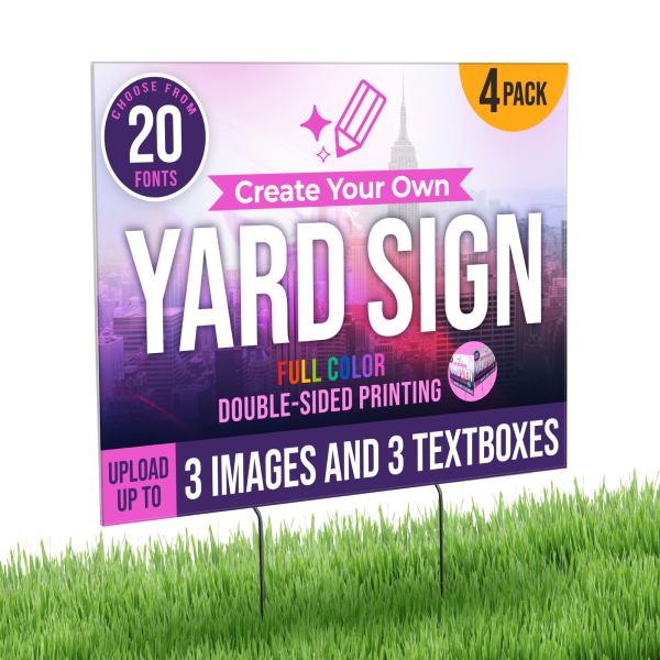 4 Pack 24x18" Double Sided Custom Yard Sign with M...