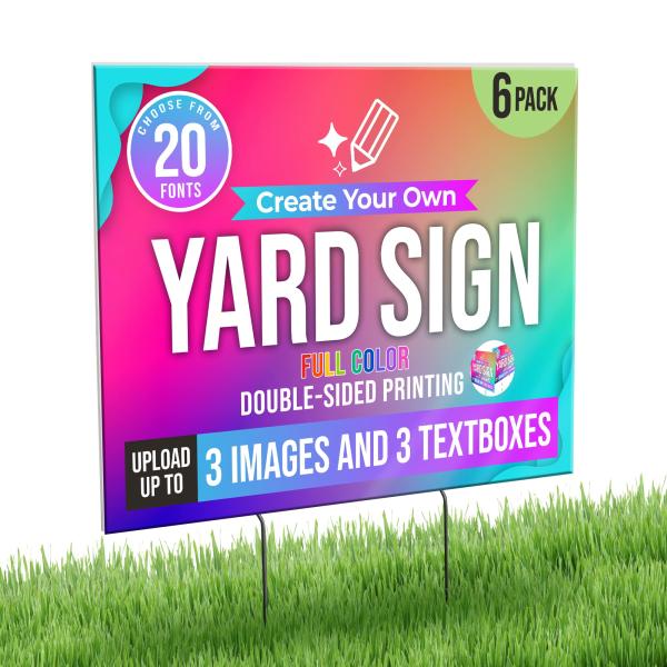 6 Pack 24x18" Double Sided Custom Yard Sign with M...