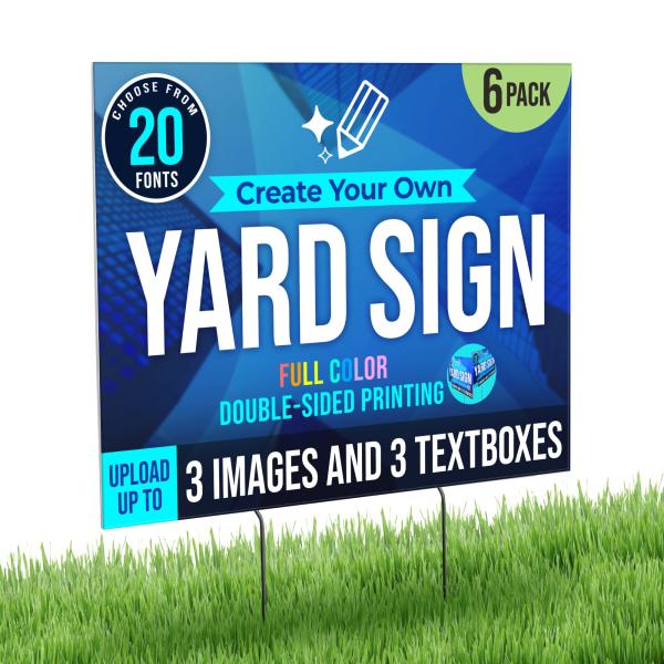 6 Pack 24x18" Double Sided Custom Yard Sign with M...