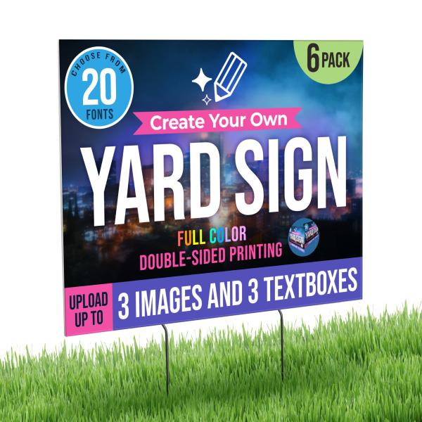 6 Pack 24x18" Double Sided Custom Yard Sign with M...