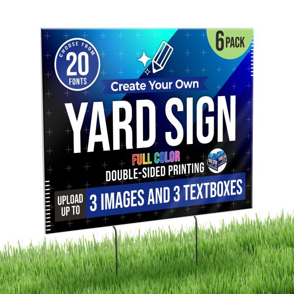 6 Pack 24x18" Double Sided Custom Yard Sign with M...