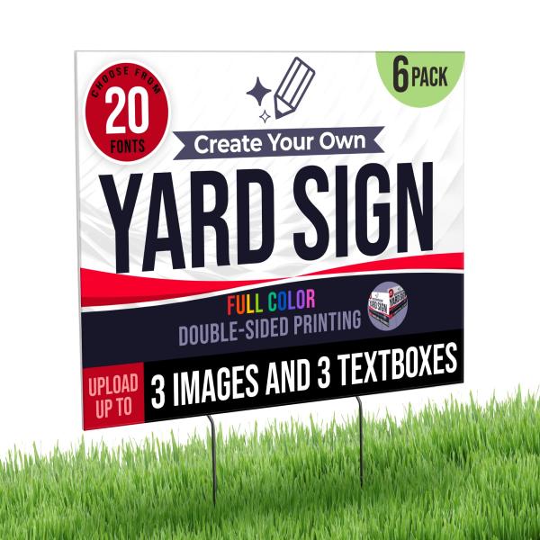 6 Pack 24x18" Double Sided Custom Yard Sign with M...