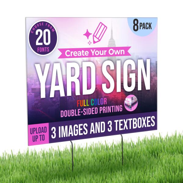 8 Pack 24x18" Double Sided Custom Yard Sign with M...