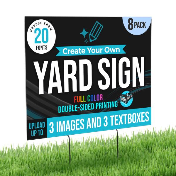 8 Pack 24x18" Double Sided Custom Yard Sign with M...